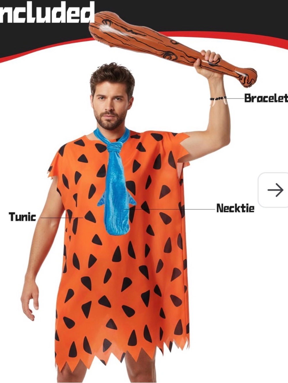 Men's Costume Flinstones style including tunic and accessories
